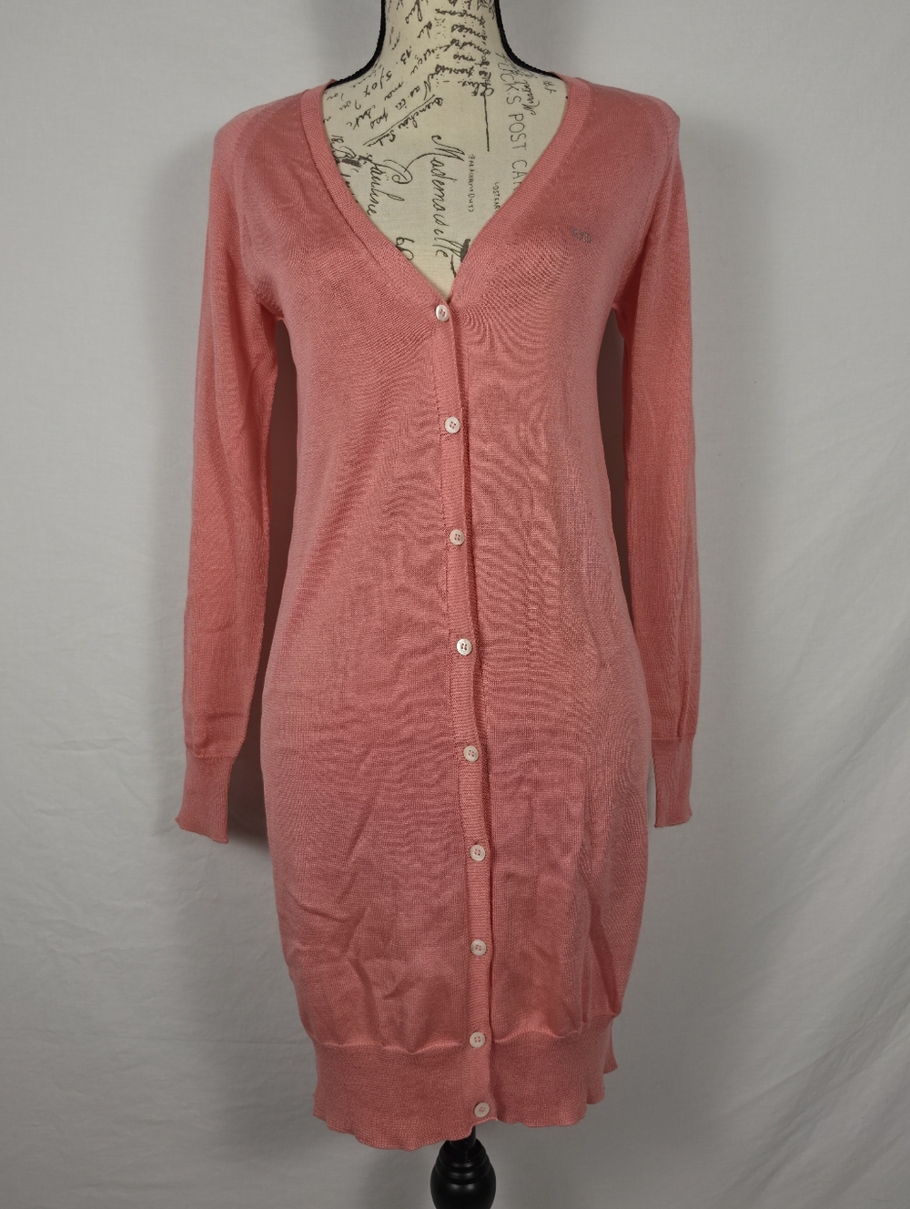 Escada Sport Pink Silk & Cotton Longline V-Neck Cardigan Sweater - Small